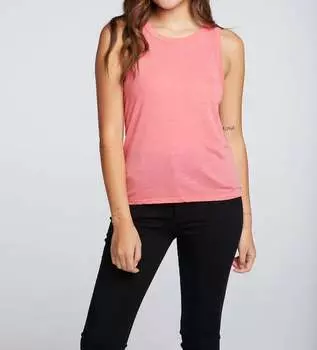 Топ Hi Lo Muscle из переработанного винтажного джерси с разрезом сзади в цвете Pink Lemonade Chaser