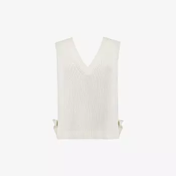 Топ хлопковой вязки с V-образным вырезом и завязками по бокам Ro&Zo, бежевый