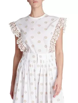 Топ Хлопковый в Горошек Chloé Broderie Anglaise с цветочным принтом, белый