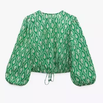 Топ хлопковый Zara Printed, зеленый