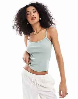 Топ Hollister на тонких бретельках в рубчик, выбеленный зеленый