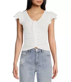 Топ Honey & Sparkle со складками и завязками спереди с развевающимися рукавами, слоновая кость