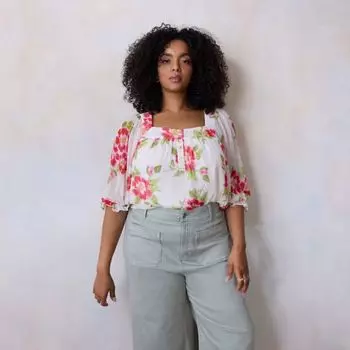 Топ-хоп большого размера с квадратным вырезом в стиле кэжуал Lc Lauren Conrad, цвет white hibiscus kiss