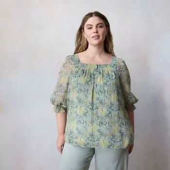 Топ-хоп большого размера с квадратным вырезом в стиле кэжуал Lc Lauren Conrad, цвет green botanica