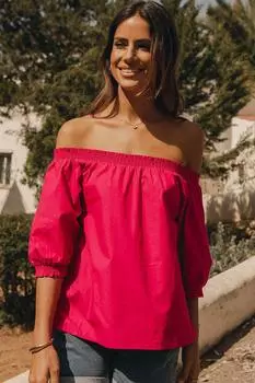 Топ 'Hotel' с пышными рукавами и открытыми плечами Threadbare, розовый