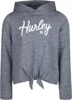 Топ Hurley Long Sleeve Tie Front Hooded Top, черный