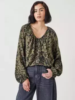 Топ HUSH Elise V-Neck Animal Print, цвет khaki/multi