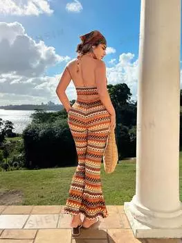 Топ и брюки женские Shein SXY, коричневый