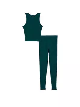 Топ и леггинсы Victoria's Secret Ribbed, темно-зеленый
