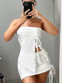 Топ и облегающая юбка Shein Icon с завязками, белый