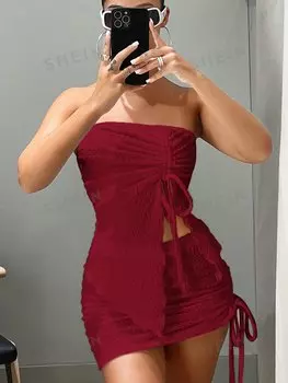 Топ и облегающая юбка Shein Icon с завязками, красный