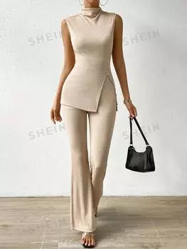 Топ и расклешенные брюки Shein Essnce, хаки