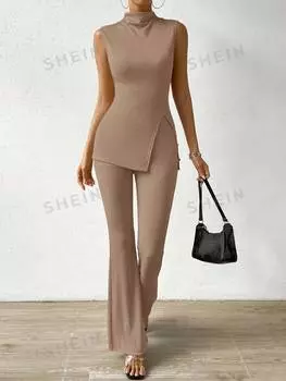 Топ и расклешенные брюки Shein Essnce, песочный