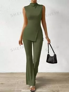 Топ и расклешенные брюки Shein Essnce, зеленый