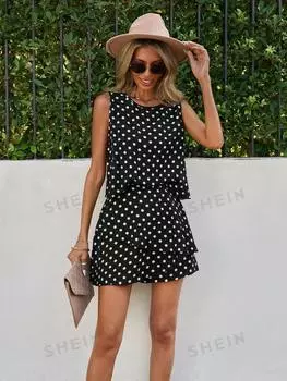 Топ и шорты Shein Clasi в горошек, черный