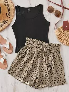 Топ и шорты Shein Lune с цветочным принтом, хаки