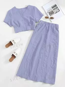 Топ и юбка Shein Mulvari текстурированный комплект, фиолетовый