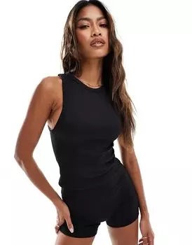 Топ Icon Seamless Rib Racer в стиле 00-х черного цвета ASOS 4505
