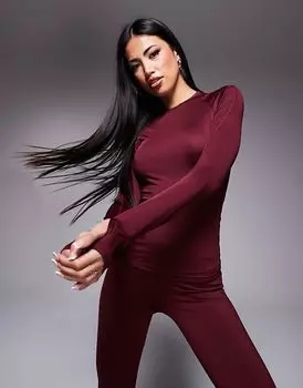 Топ Icon slim fit active с длинными рукавами бордового цвета ASOS 4505