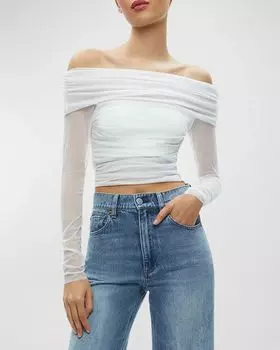 Топ Isadola с открытыми плечами и сборками Alice + Olivia, цвет Off White
