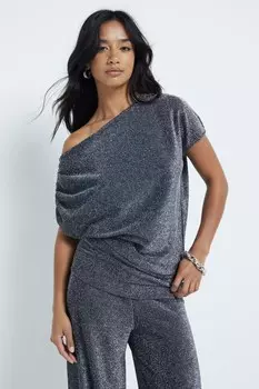 Топ из 100% хлопка с вырезом лодочкой River Island, черный