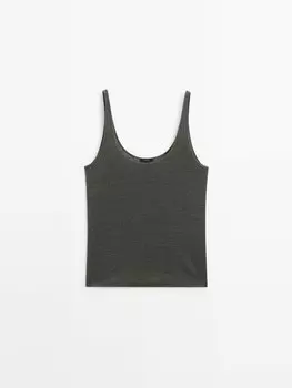 Топ из 100% льна с бретелями Massimo Dutti, зеленый