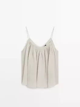 Топ из 100% рами с бретелями и присборенными деталями Massimo Dutti, серый