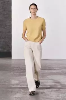 Топ из 100% шерсти с коротким рукавом ZARA, светло-желтого