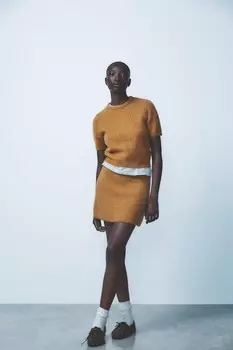 Топ из альпаки и шерсти с короткими рукавами ZARA, цвет mustard