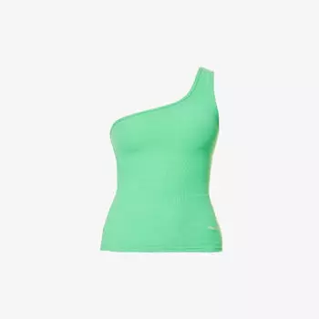 Топ из эластичного хлопка на одно плечо с вышитым логотипом Adanola, зеленый