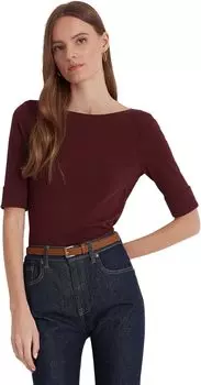 Топ из эластичного хлопка Petite с вырезом лодочкой LAUREN Ralph Lauren, цвет Vintage Burgundy