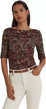 Топ из эластичного хлопка с цветочным принтом LAUREN Ralph Lauren, цвет Burgundy Multi