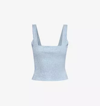 Топ из эластичного хлопка с отделкой кристаллами и бретелями Good American, цвет winter sky001