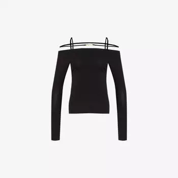 Топ из эластичного хлопка Sierra с квадратным вырезом и бляшкой-логотипом Jacquemus, черный