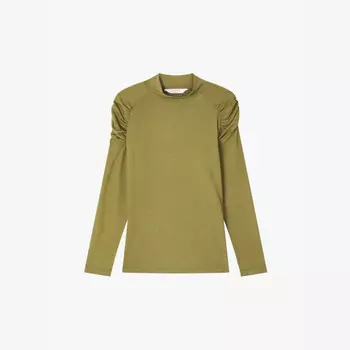 Топ из эластичного трикотажного джерси с кружевом и сборками на плечах Lk Bennett, зеленый