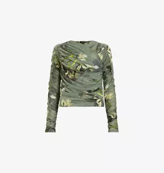Топ из эластичной сетки с цветочным принтом Hanako Allsaints, зеленый