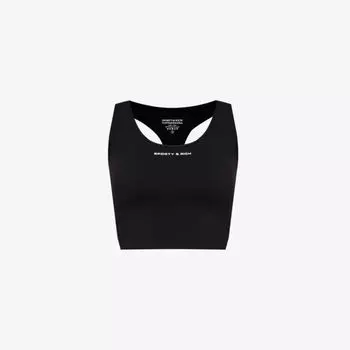 Топ из эластичной ткани с овальным вырезом и логотипом Sporty & Rich, черный