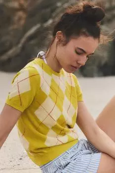 Топ из аргайлового трикотажа ZARA, цвет Lime