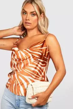 Топ из атласа с принтом зебра с вырезом-хумотом Boohoo, ржавый