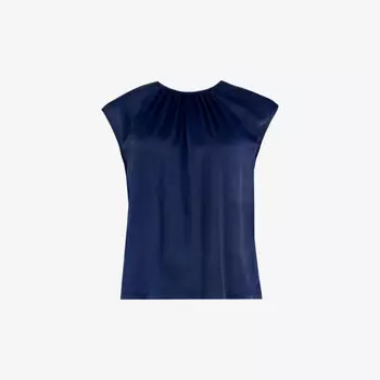 Топ из атласа с присборенным спереди рукавом-крылышком Ro&Zo, синий