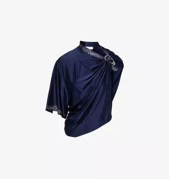 Топ из атласа с пряжкой и шалью Rabanne, синий