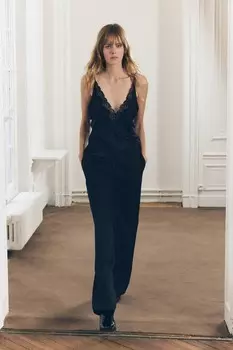 Топ из атласного кружева ZARA, черный