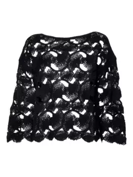 Топ из ажурного кружева, связанный крючком Kangra, черный