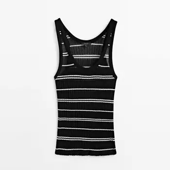 Топ из ажурного трикотажа в рубчик в полоску Massimo Dutti, черный