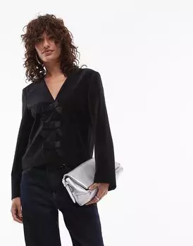 Топ из бархата ARKET с бантом спереди черного цвета