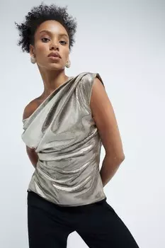 Топ из бархата с драпировкой и пайетками River Island, золотой