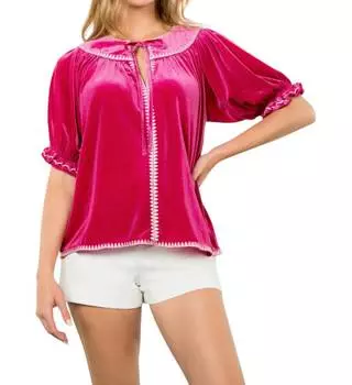 Топ из бархата с короткими рукавами цвета фуксии THML, фуксия