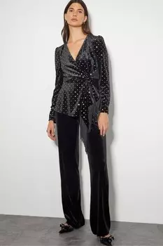 Топ из бархата с V образным вырезом в горошек Fable Monsoon, черный