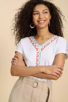 Топ из белой ткани с вышивкой "Нева" White Stuff, белый