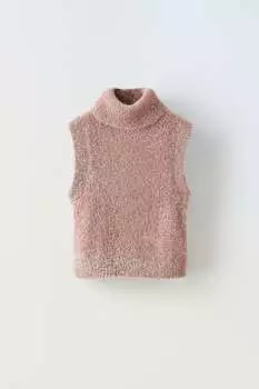 Топ из блестящего искусственного меха ZARA, пыльный розовый
